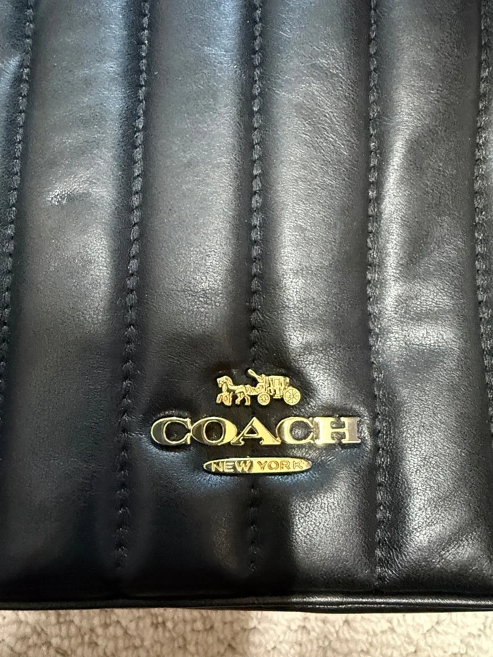 Coach Jess PuffyQuilted Leather Camera Crossbody Bag Black & Gold - C1569 - Picture 9 of 10